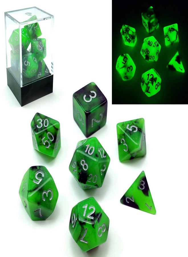 Bescon Two-Tone Glow-in-The-Dark Polyhedral Dice Set Spooky Rocks, Luminous RPG Dice Set d4 d6 d8 d10 d12 d20 d% Brick Box Pack - Image 1